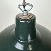 Industrial French Dark Green Enamel Factory Lamp, 1960s
