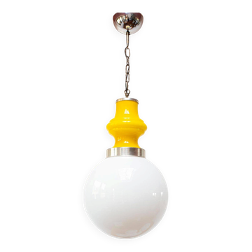 1960s suspension in white and yellow opaline (30 cm)