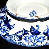 Creil Montereau oval dish and mounted plate Flora blue bindweed 1850 LM&Cie