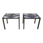 2 tables d'appoint en acier et carreaux en céramique italiens, années 1970