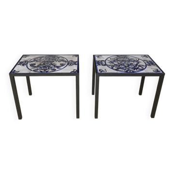 2 tables d'appoint en acier et carreaux en céramique italiens, années 1970