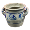 Ancien pot à saindoux en grès d'Alsace - double anses bleu H 12 cm