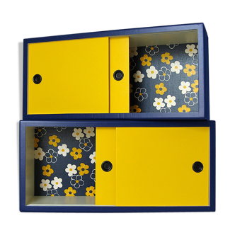 Wall shelves with sliding doors