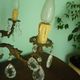 Rococo chandelier with crystal pendants, 4 lights, brass and metal 1950/1960