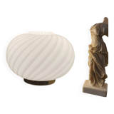 Murano Glass White Swirl Globe Table Lamp on Golden Base | MCM Midcentury Modern | Italian Minimalistic Design | Handcrafted Bedside Light