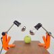Lampes à pince Revue type 2323, orange, 1970, lot de 2