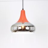 Orange chrome metal pendant by Doria Leuchten Germany 1960s