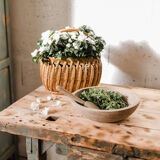 Green wooden workbench – 2 drawers