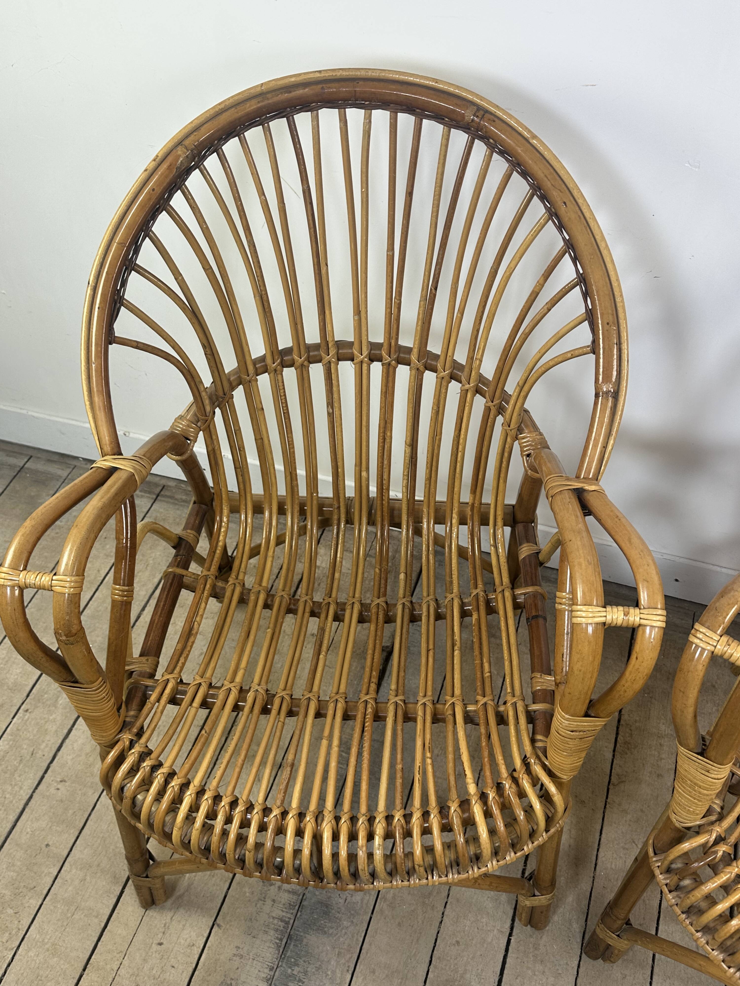 Fauteuils (la paire) vintage 1960 en rotin et bambou