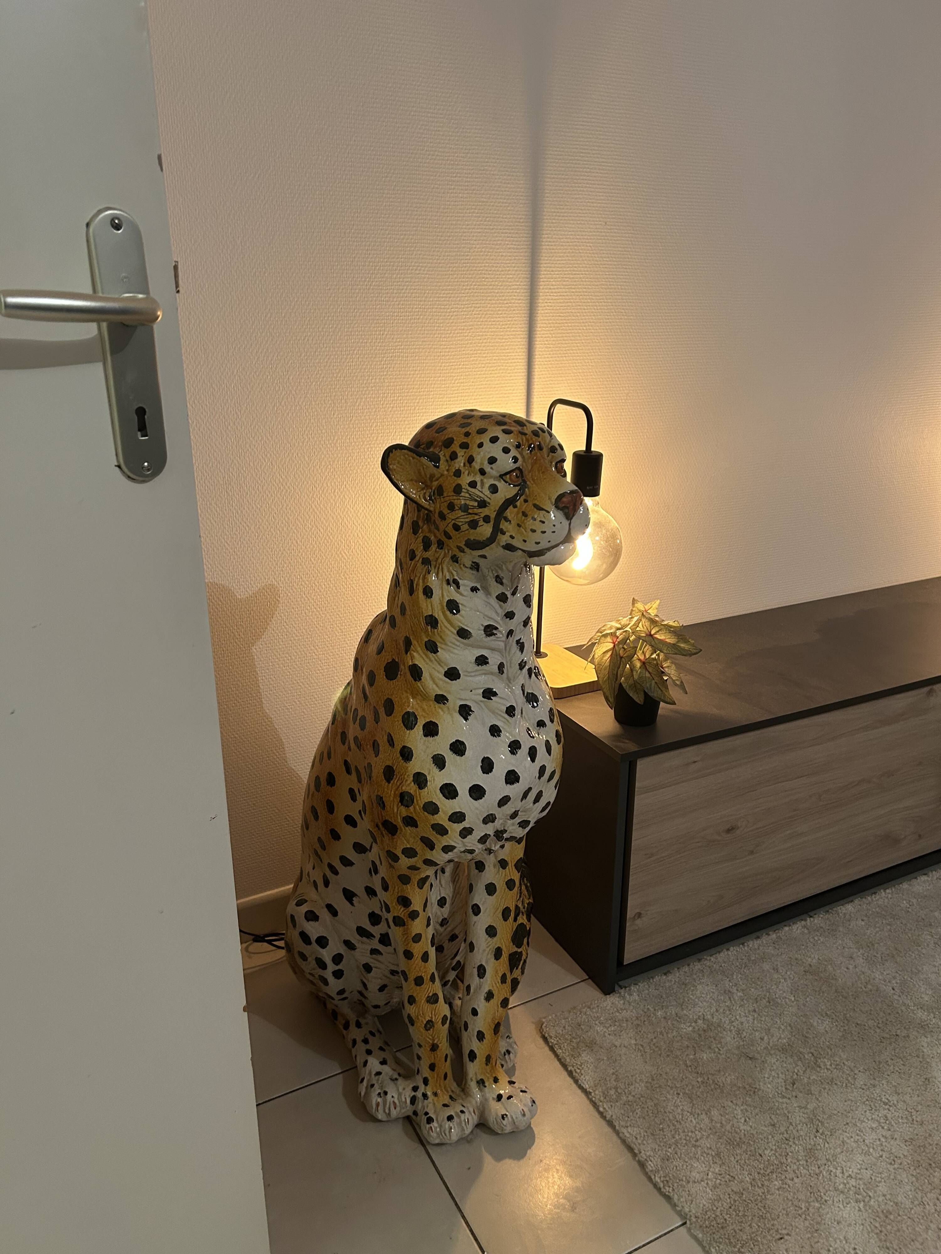 Large glazed ceramic cheetah statue - Vintage decoration