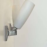 Pair of vintage adjustable wall lights, chrome and opaline, France 1970