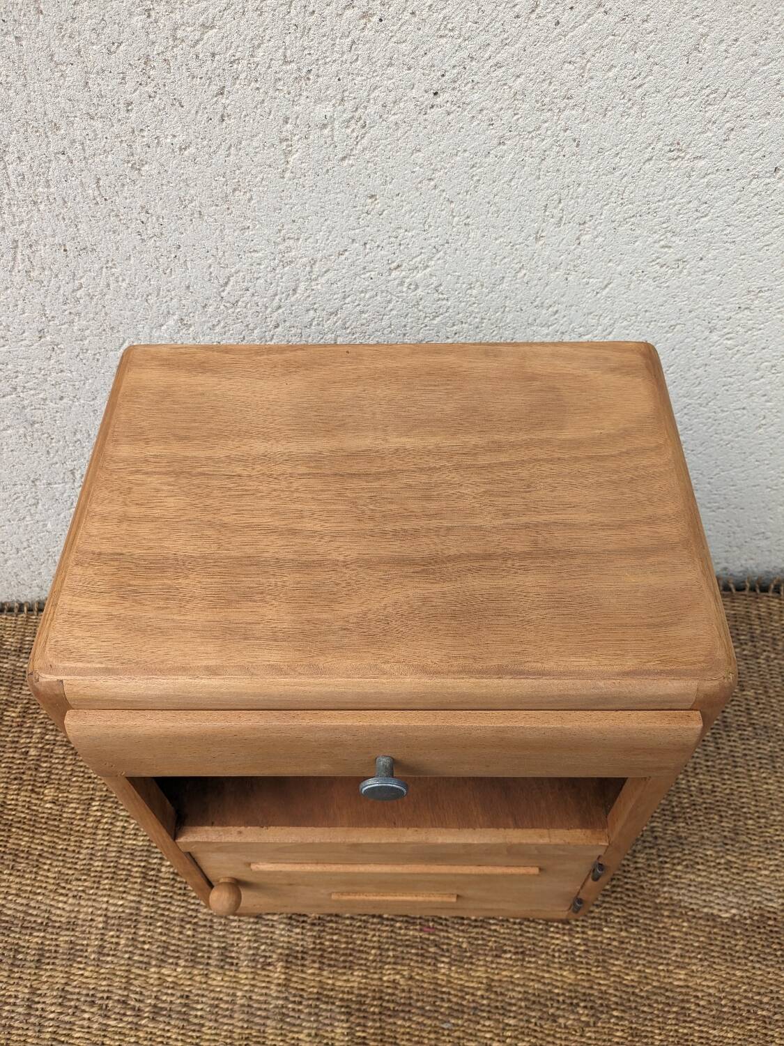 Vintage bedside table with compass legs