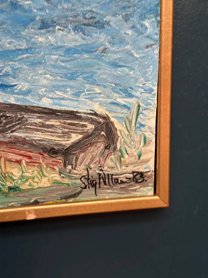 Original Oil on Swedish Panel - "Red Oak at Råå" by Stig Allan - Signed - Dated 1983 - Framed - 53 × 38 cm (20.9" × 15")