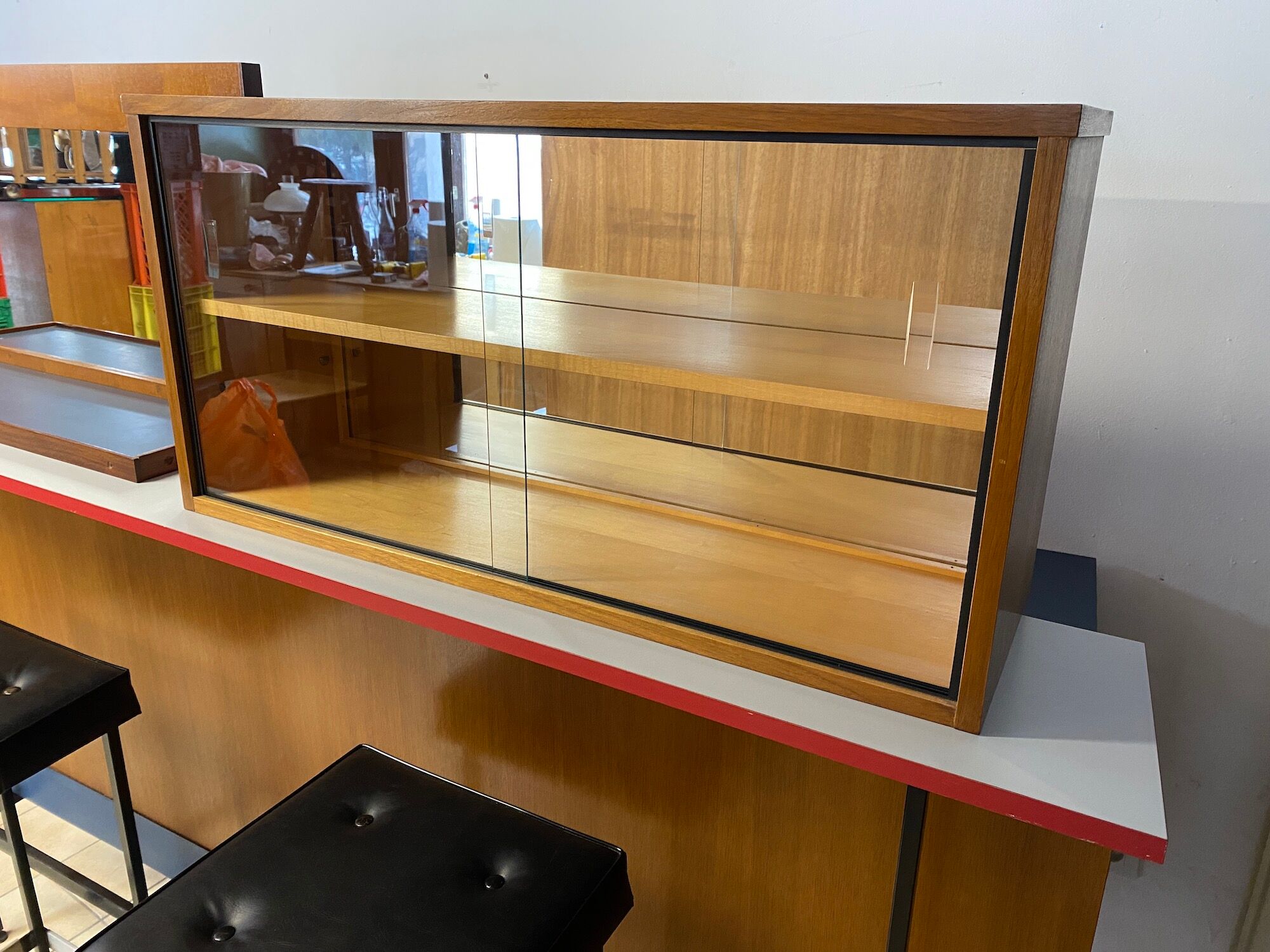 Vintage teak and formica bar with stool