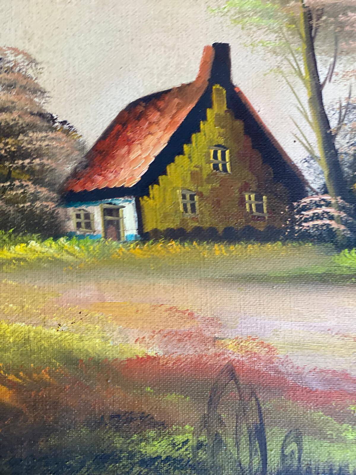 Tableau peinture huile sur toile moulin 102x57cm