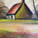 Tableau peinture huile sur toile moulin 102x57cm