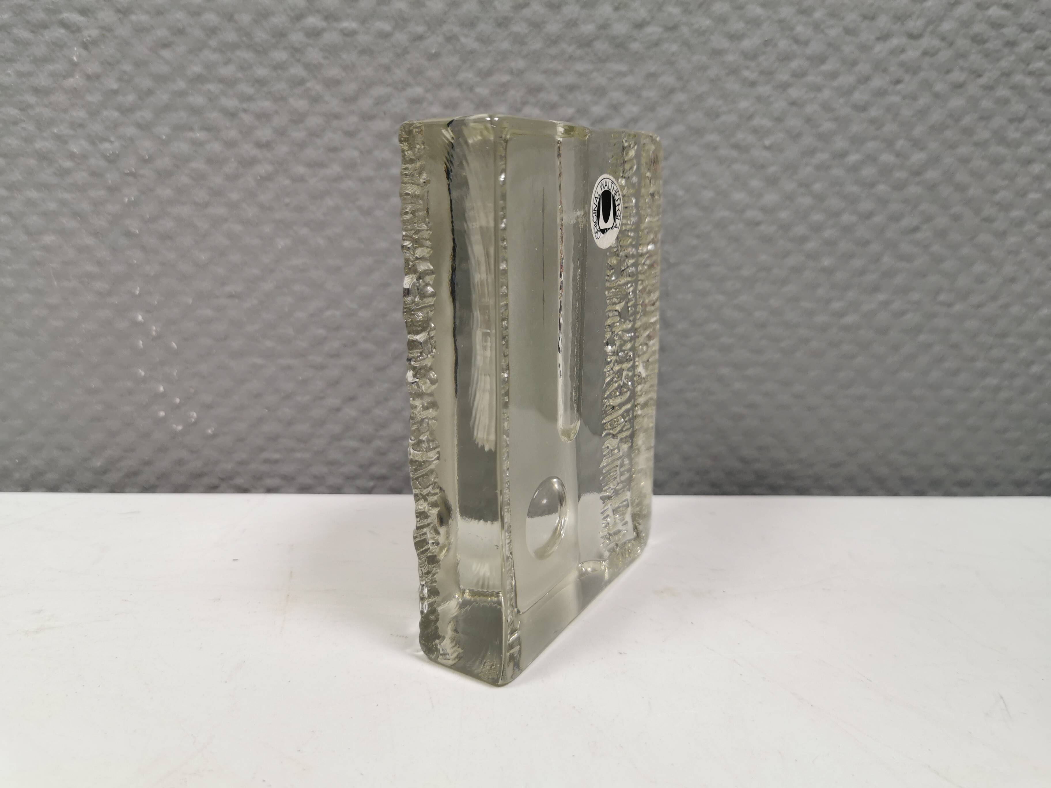 Pukeberg Walther Glass rectangular “solifleur” glass vase with one stem.