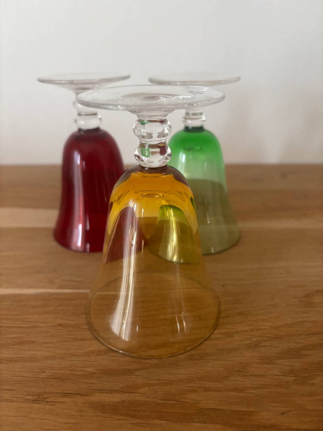 Vintage set of 3 coloured aperitif glasses