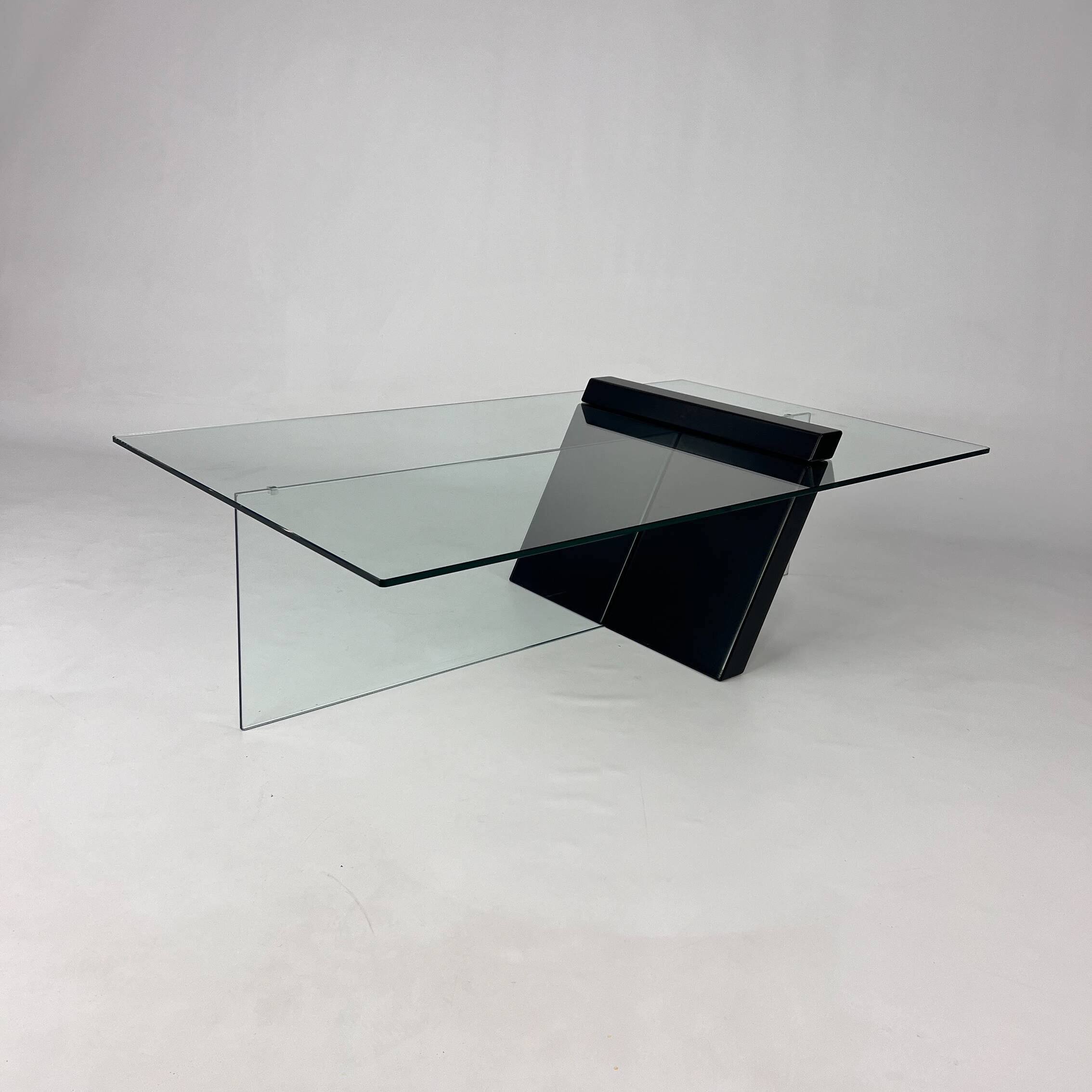 Postmodern Black Lacquered Wood and Glass Coffee Table, 1980s