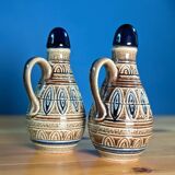 Two small pitchers jugs with traditional German patterns cork stoppers 12cm
