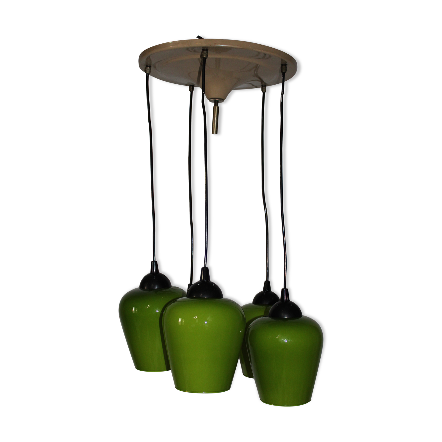 Suspension lustre cascade 5 globes opaline vintage