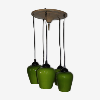 Suspension lustre cascade 5 globes opaline vintage