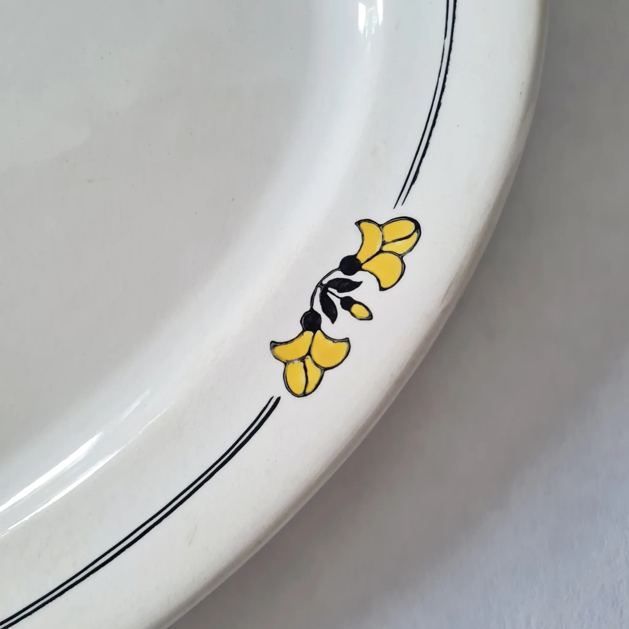 Antique oval dish in Salins ironstone "Renée" – Floral decoration