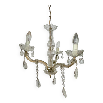 Lustre à pampilles en bronze et verre