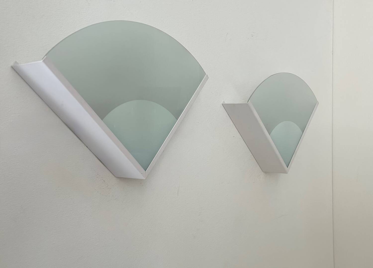 Pair of vintage metal and sandblasted glass wall lights, France 1970