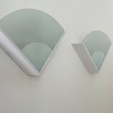 Pair of vintage metal and sandblasted glass wall lights, France 1970