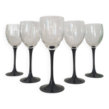 5 Luminarc black stem wine glasses