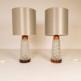 Midcentury table lamps Orrefors teak and glass Sweden