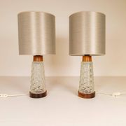 Midcentury table lamps Orrefors teak and glass Sweden