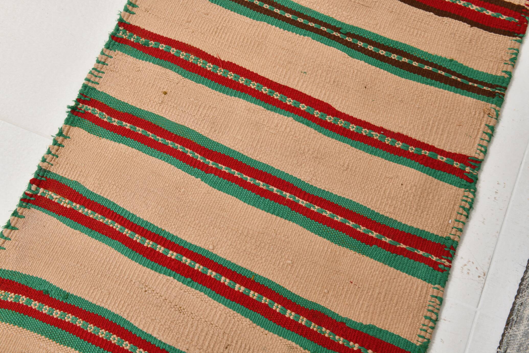 2x10 Striped Pattern Red Green Kilim Runner Rug, 79x323Cm