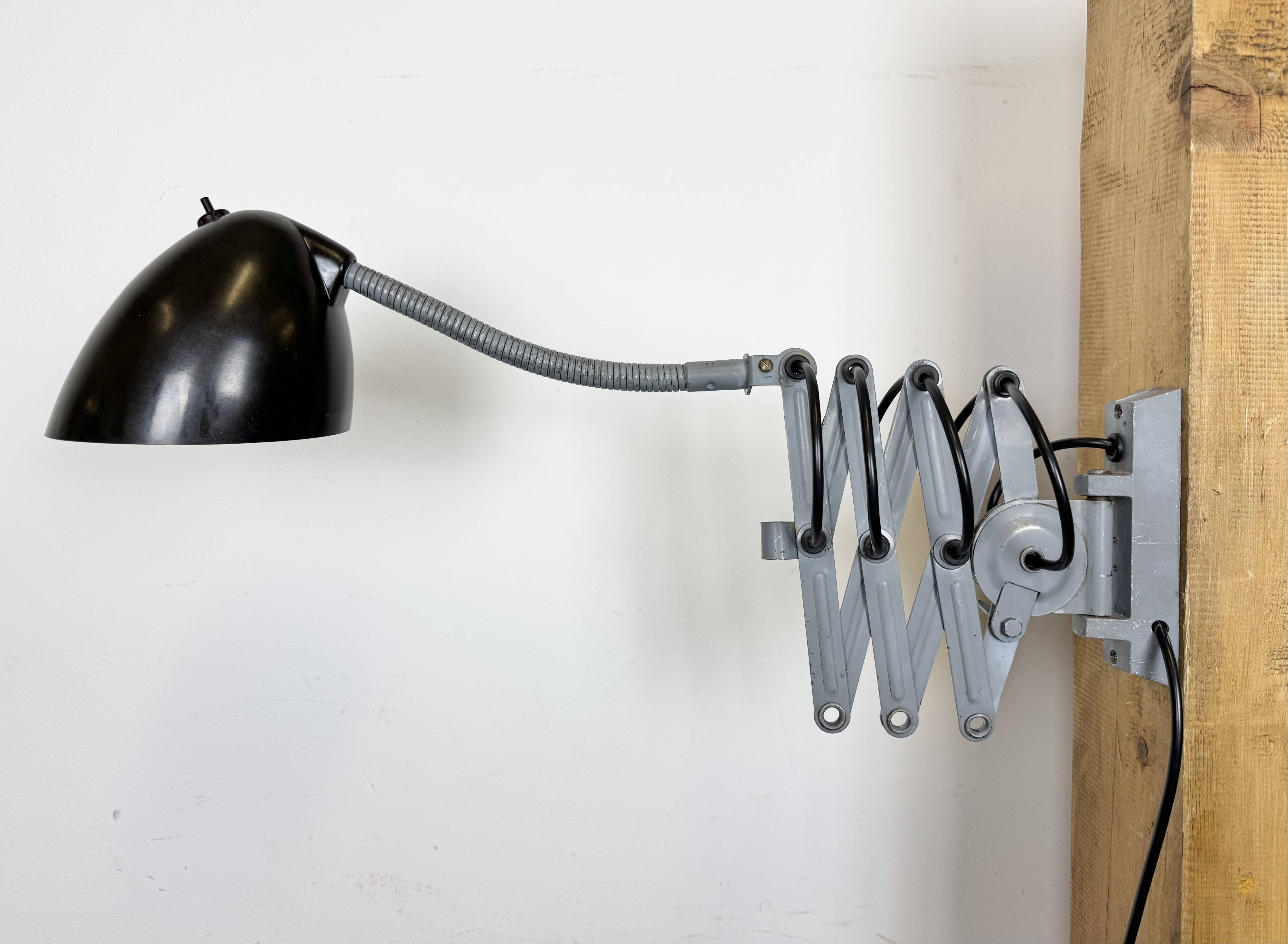Grey Industrial Scissor Wall Lamp from Elektroinstala, 1960s