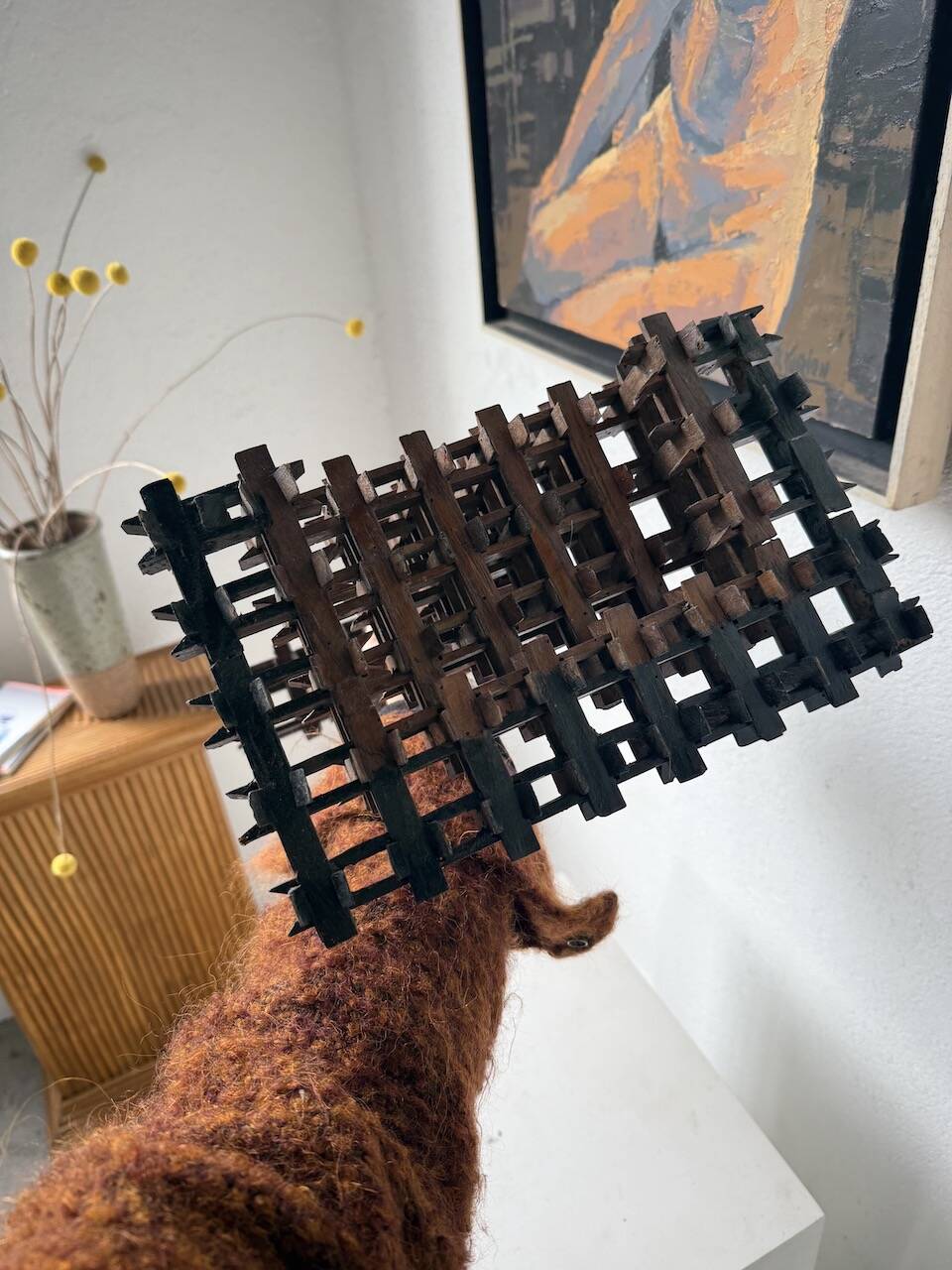 Crucifix sculpture Tramp Art 1900