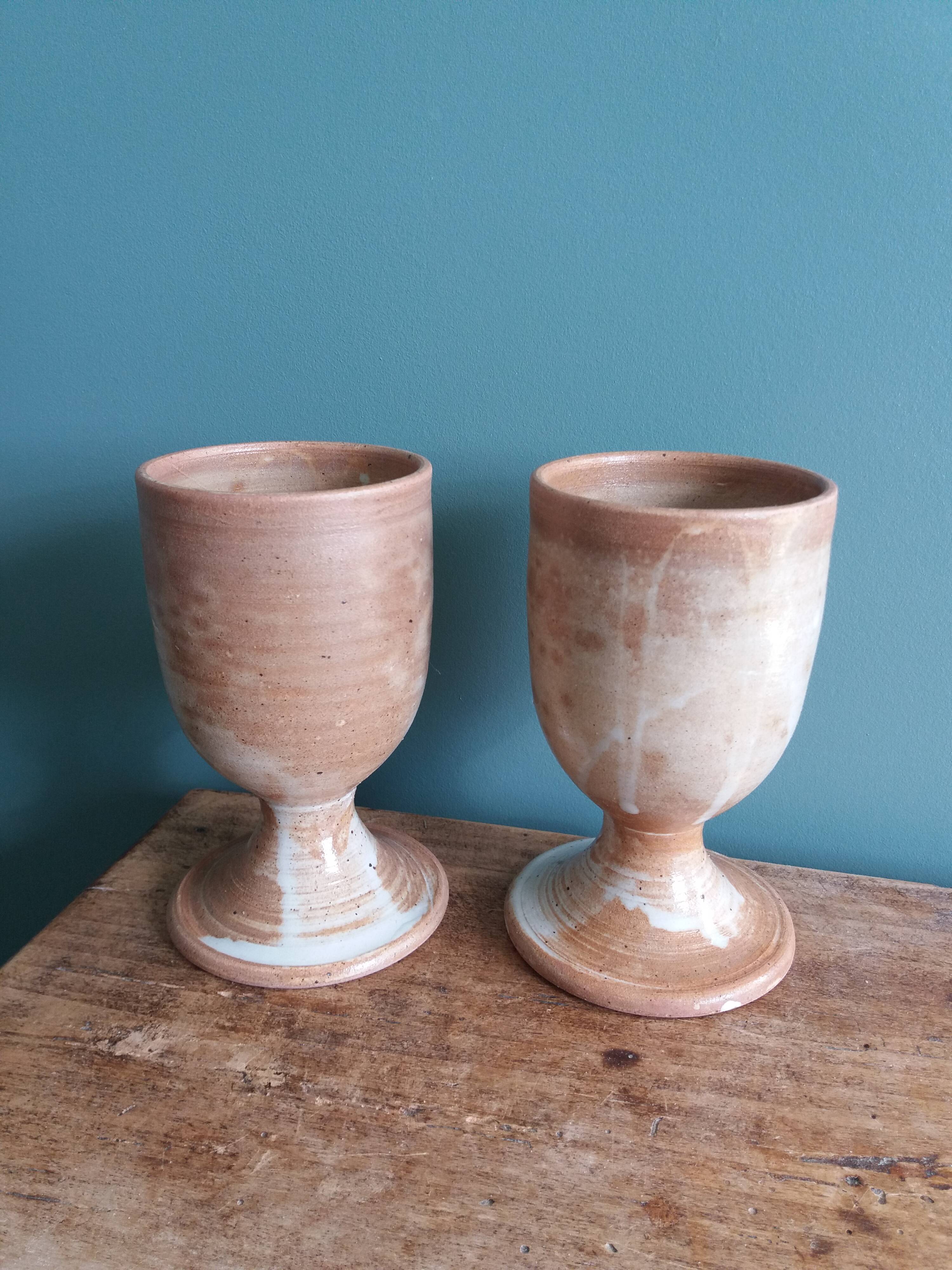 Stoneware Mazagrans stemmed glasses and cups from Puisaye