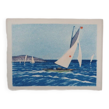 René Ligeron : Régate sur l'Atlantique, gravure originale signée