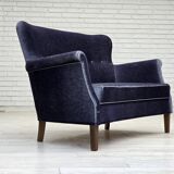 1960s, Danish 2-seater sofa, original blue furniture velour, beech wood.