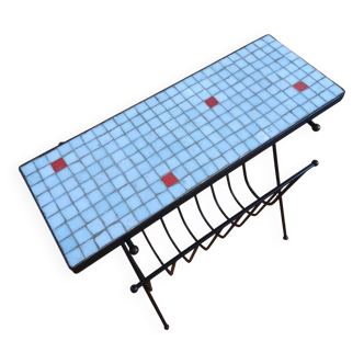 Side table / Vintage magazine rack - Mosaic top