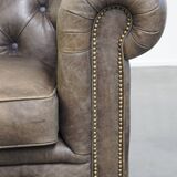 Grey Cowhide Leather Chesterfield Club Armchair in English Style on Casters