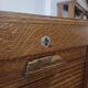 Antique 1950s double sliding door filing cabinet with curtains