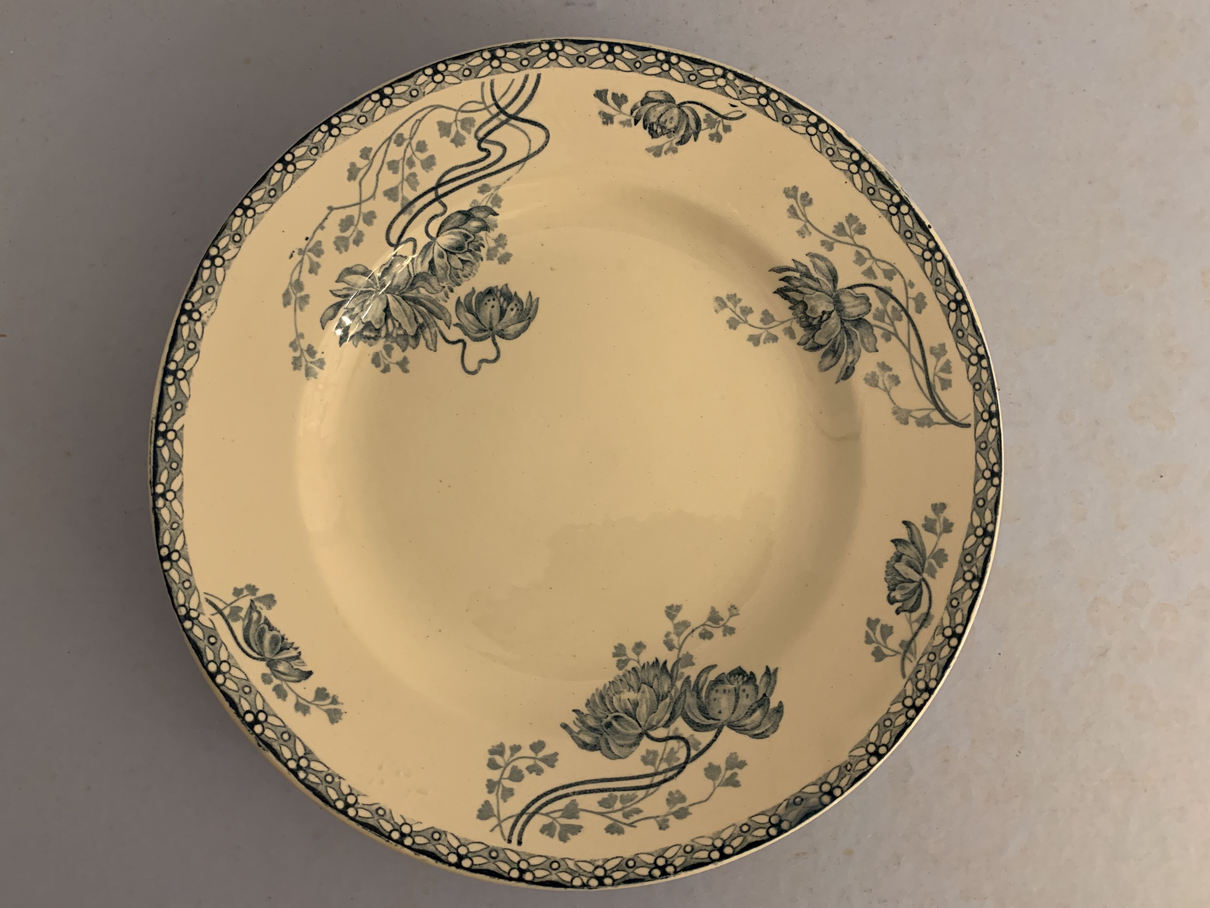 12 dessert plates and an art nouveau dish Royat de Sarreguemines