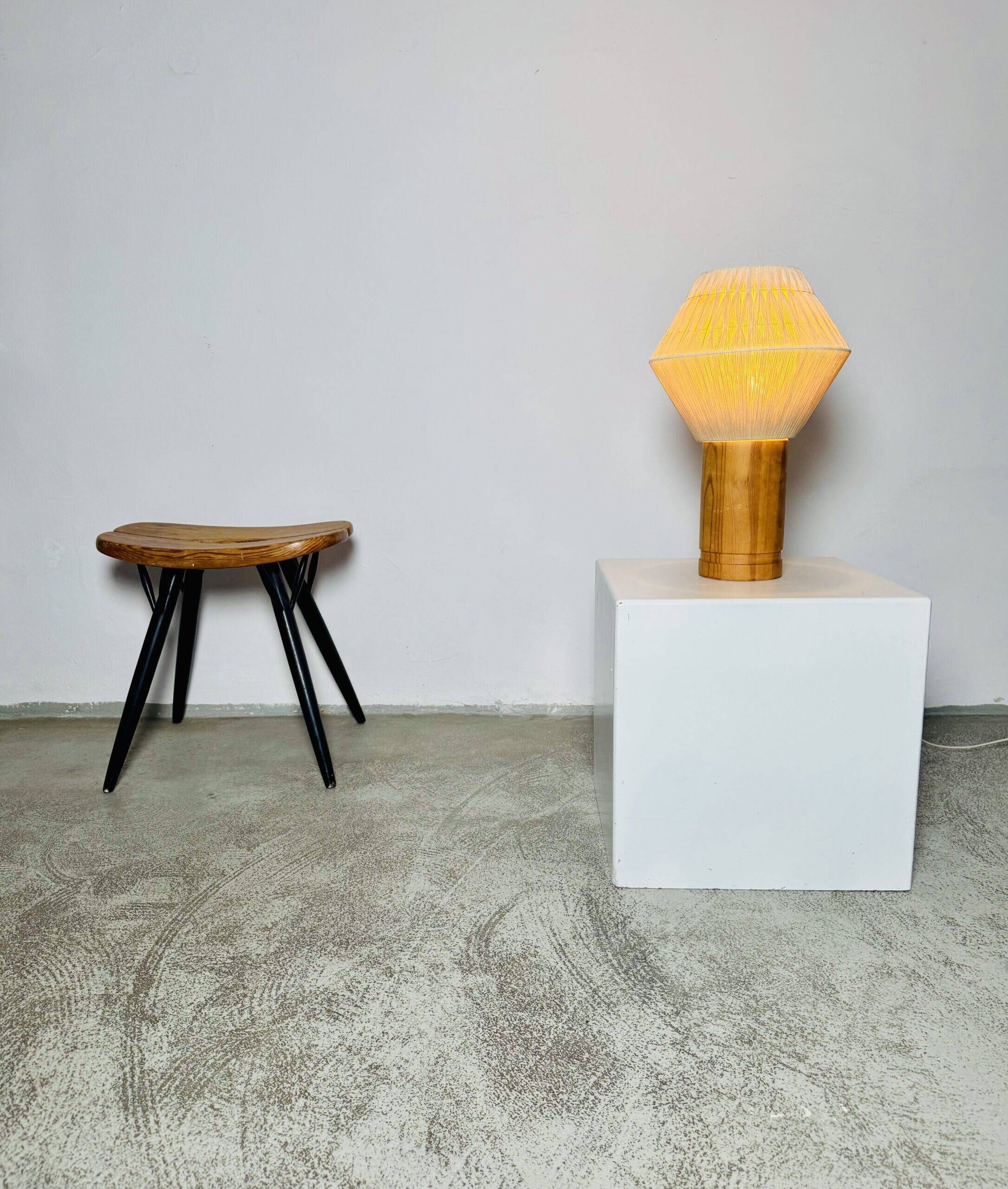 B-243 Wood & Sisal Table Lamp By Hans-Agne Jakobsson For Ab Ellysett, Sweden 1960S
