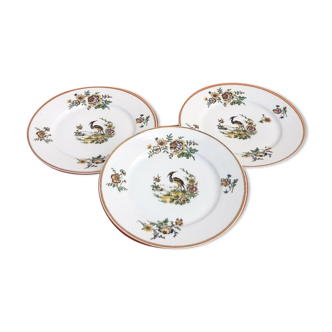 3 assiettes plates Porcelaine de Limoges France  " Grue cendrée "  ...