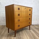 Commode scandinave 4 tiroirs vintage en teck, années 60
