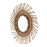 Round Sun Mirror in Rattan, 1960s
