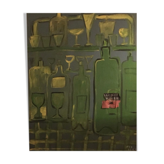 Green bottles painting