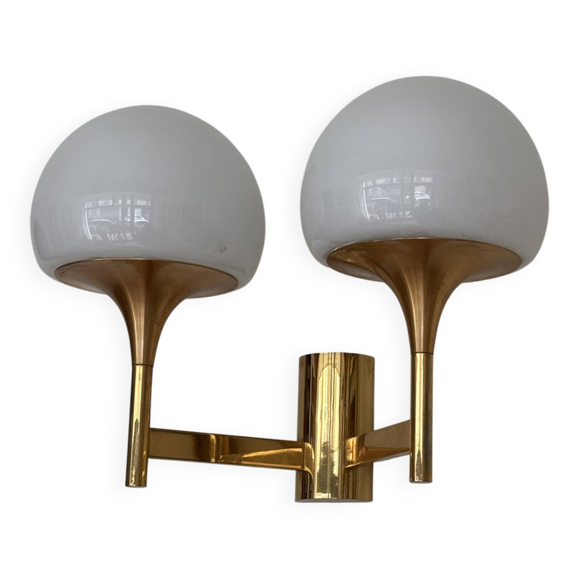 Golden metal wall light and opaline, 1970