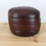 Round pouf leather patchwork 70's
